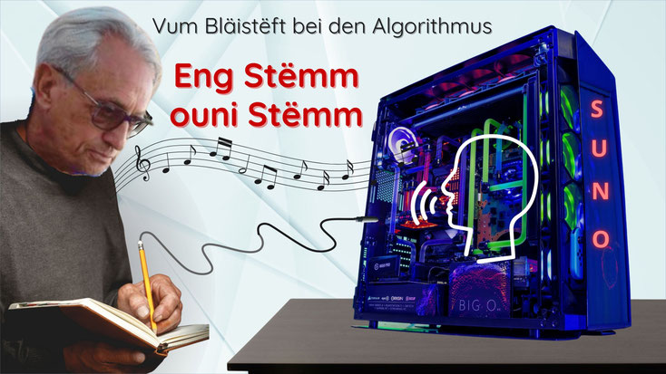 ▲ De Jeannot Scheer beim Komponéieren, Musizéieren a beim Sangen.