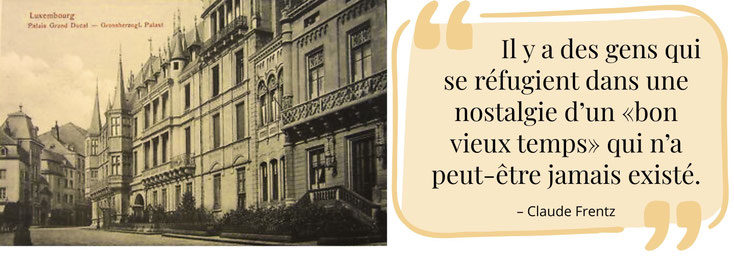 Photo du palais grand-ducal vers 1920, utilisée comme symbole d’un passé monarchique idéalisé. L’image interroge la nostalgie et la glorification de la monarchie dans le discours historique.