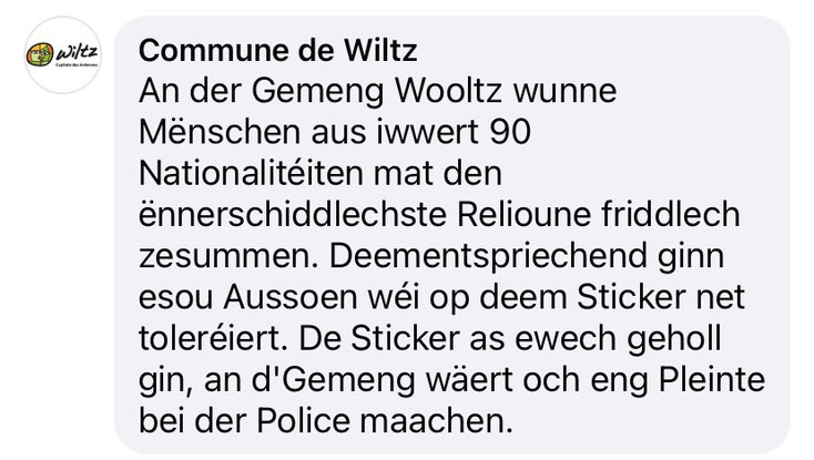 ▲ Capture d'écran du message de la Commune de Wiltz communiqué via Facebook le 19/05/2025
