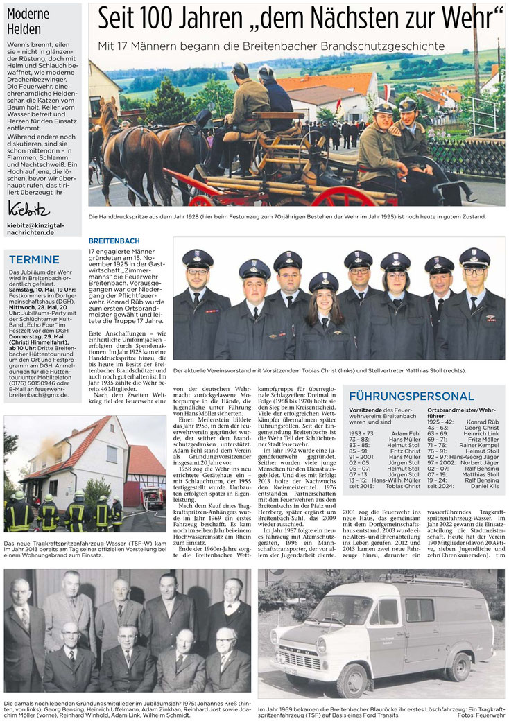 100 Jahre Feuerwehr - Kinzigtal-Nachrichten vom 9.5.2025
