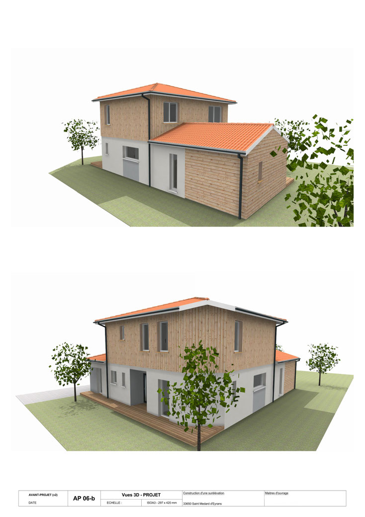 permis de construire déclaration préalable surélévation extension agrandissement Saint Médard d'eyrans 33650
