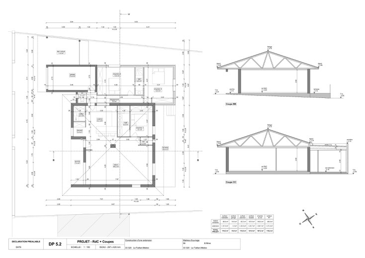 mesure existant plan extension permis déclaration préalable 33320 LE TAILLAN MEDOC