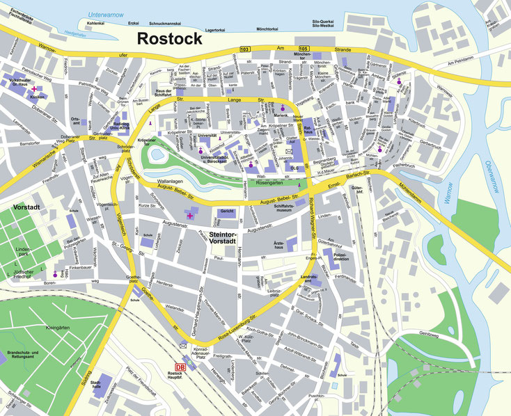 Stadtkarte Rostock; Detektei Rostock, Detektiv Mecklenburg-Vorpommern, Observation Rostock