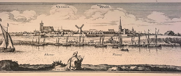 Alter Stich mit der mittelalterlichen Stadtansicht der Hansestadt Wesel vor den diversen Zerstörungen durch Brände und Kriege, Quelle: LVR Niederrhein Museum Wesel