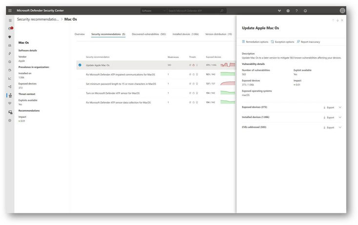 Screenshot: Microsoft Defender Center - Security Recommendations