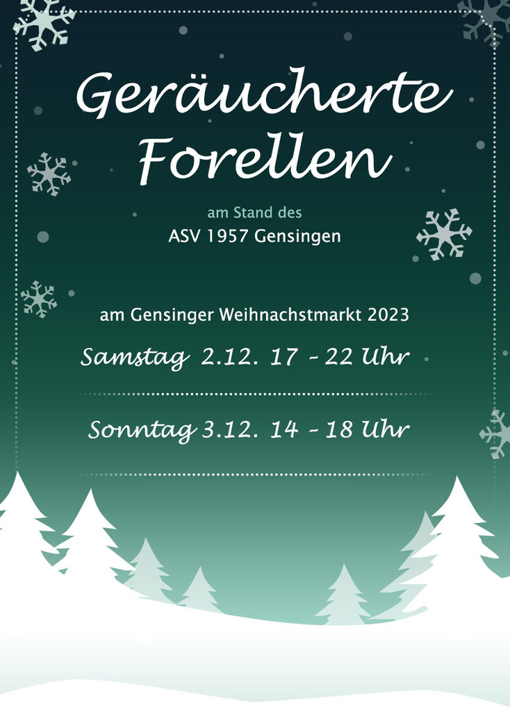 Der ASV 1957 Gensingen verkauft am Weihnachtsmarkt 2023 Gensingen geräucherte Forellen. 