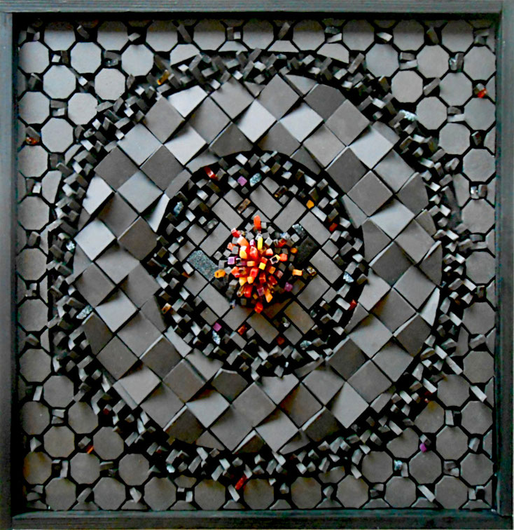 VOLCANISME NAISSANT - Vibration Monochrome - 30x30cm, grès cérame anthracite, cristaux de verre