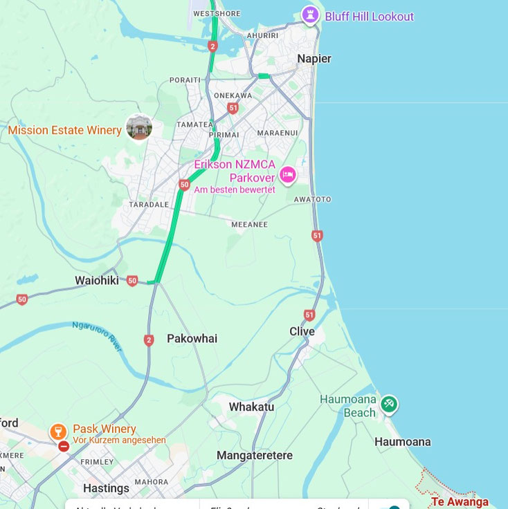 Weingegend in der wir uns aufhalten Quelle: Google Maps Kartendaten @ 2025 Neuseeland