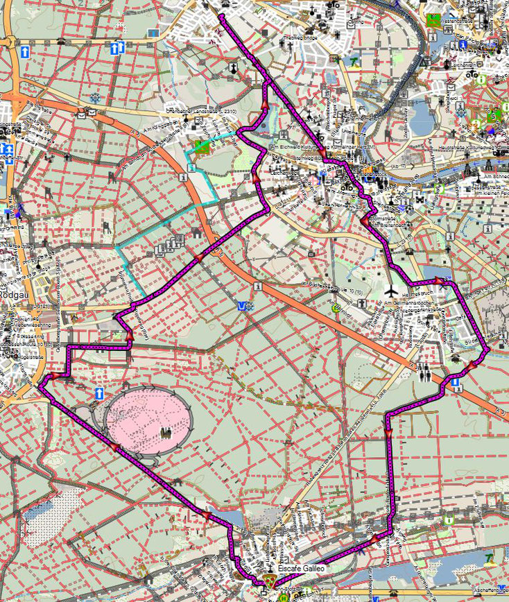 Bild 6 Strecke am 8.4.2018 nach Babenhausen und zurück. Bildquelle: www.openstreetmap.org/copyright 