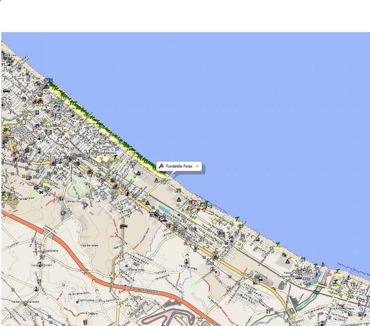 Bild 1 Sandsammelstelle bei Rimini Italien, 43,9892542, 12,6841507; Kartenquelle: © OpenStreetMap-Mitwirkende