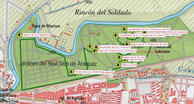 Mapa Árboles Singulares del Jardín del Príncipe. Aranjuez. Comunidad de Madrid