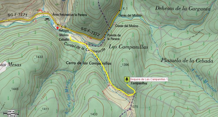 Mapa Sequoia de las Campanillas. El Espinar. Segovia.