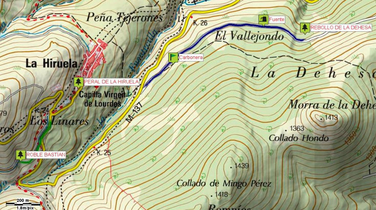 Mapa de los Árboles Singulares de La Hiruela. Madrid.