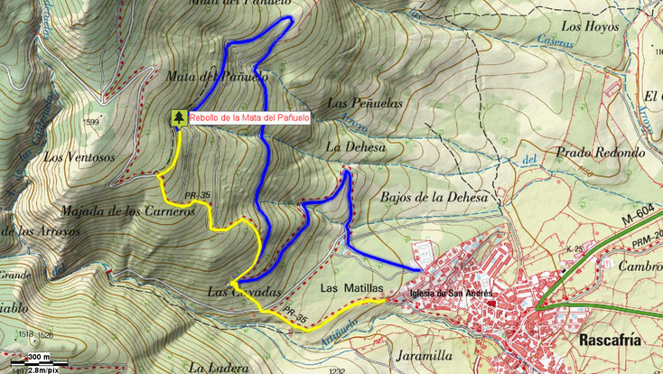 Mapa acceso Rebollo de la Mata del Pañuelo. Rascafría. Madrid.