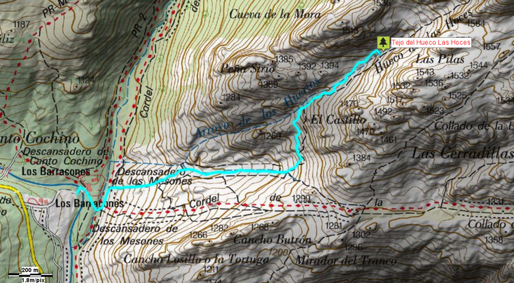 Mapa acceso Tejo del Hueco de Las Hoces