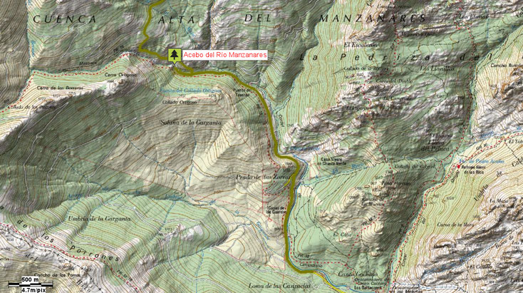 Mapa acceso Acebo del Río Manzanares