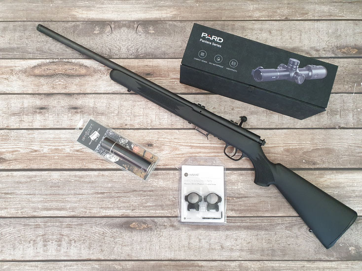 Savage 93R17 Kal. .17 hmr im Set mit Schalldämpfer und Pard Pantera mini 256 PA2M-25