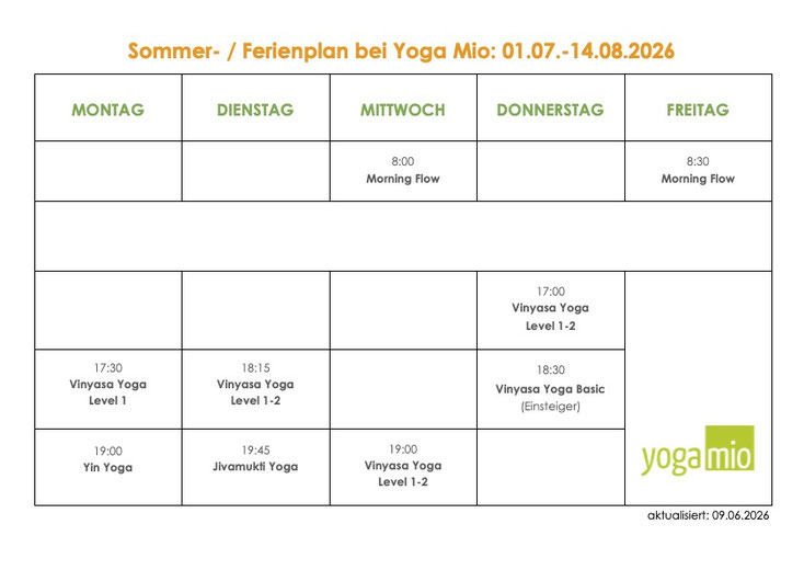 Sommer- / Ferienplan 2026