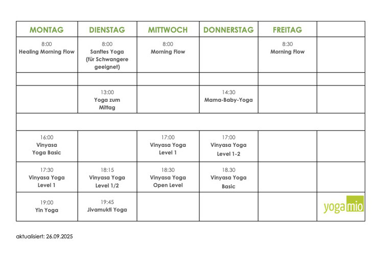 Yoga Mio Halle, aktueller Stundenplan