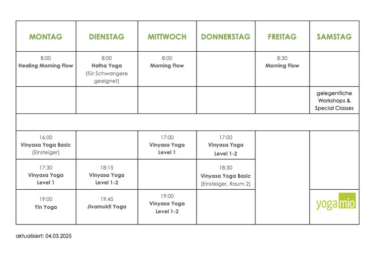 Yoga Mio Halle, aktueller Stundenplan