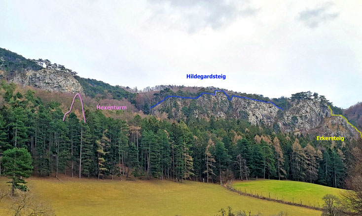 Übersicht Routenkombination Erker-, Hildegardsteig + Hexenturm, ungefährer Wegverlauf