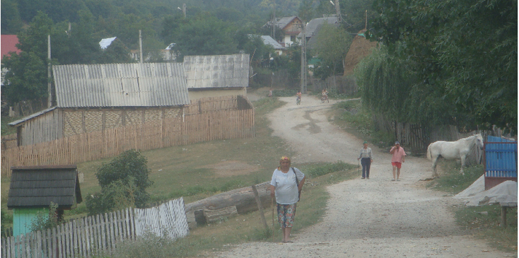 Roemenië-dorp-zandpad-paard