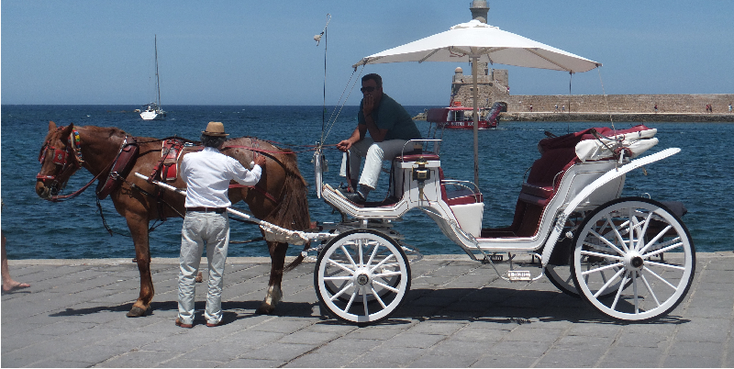 Chania-Kydonia-Griekenland-paard-wagen-koets-haven-huizen-baai-Kreta
