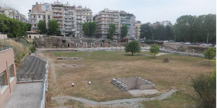 Thessaloniki-Agora-Romeinse-Griekenland-ruïnes-stadswal