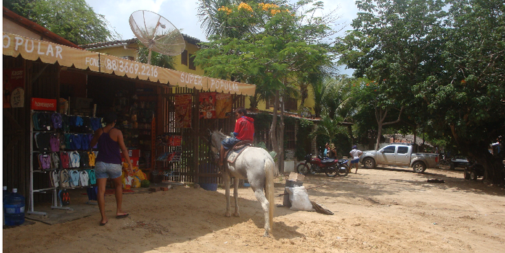 Jericoacoara-paard-zandwegen-paard-hippie-buggie-souvenirwinkel-cultuur-hippie-Brazilië