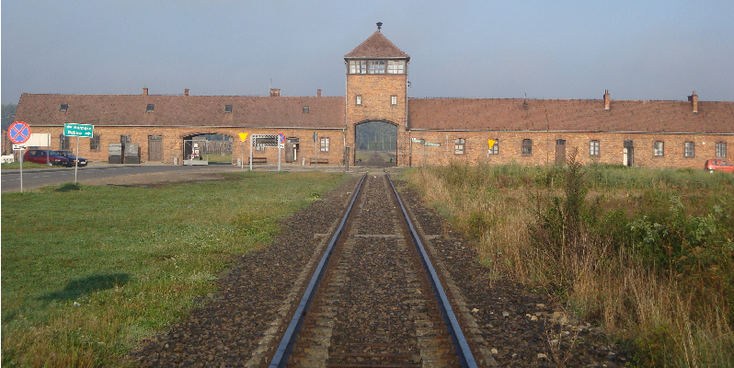 Auswitsch-Birkenau-rails-trein-poort-concentratiekamp-Oswiecim-Polen