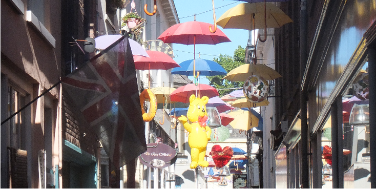 Deventer-paraplu-beer-winkelstraat-shopping-Nederland