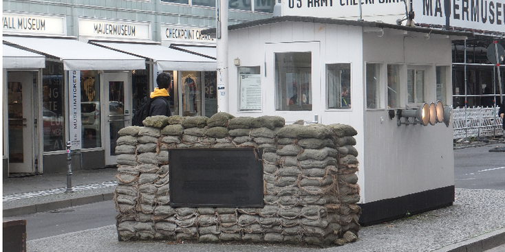 Checkpoint-Charlie-Muur-Berlijn-zandzakken-Mauermuseum-Duitsland-wachthuisje