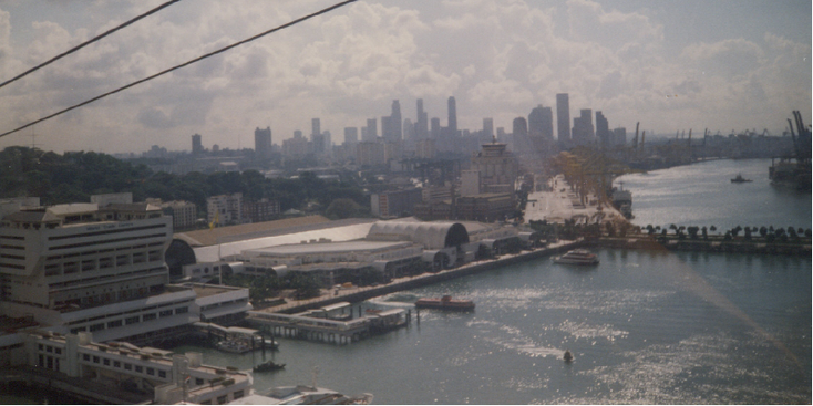Sentosa-Singapore-kabelwagen-skyline-stad