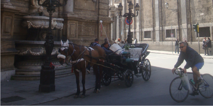 Palermo-koets-vierhoeken-kruising-paard-en-wagen-monument-Sicilië-Italië