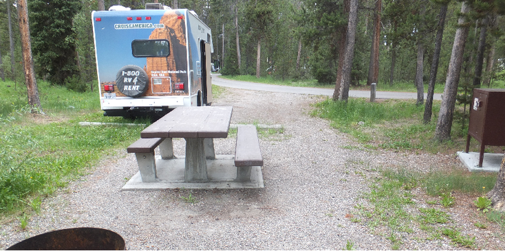 Baker-Hole-campground-RV-park-camper-picknicktafel-Yellowstone-Verenigde-Staten