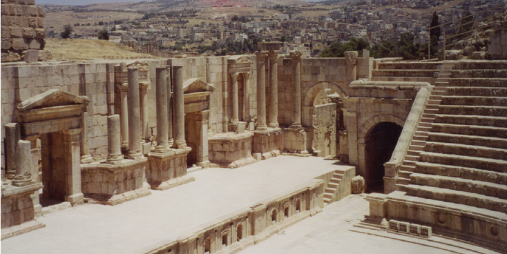 Jerash-arena-theater-Romeinse-ruïnes-Jordanië