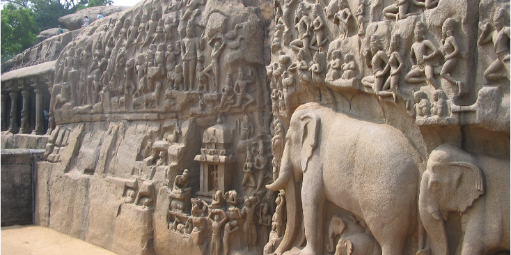 Mamallapuram-Five-Rathas-steen-olifant-India