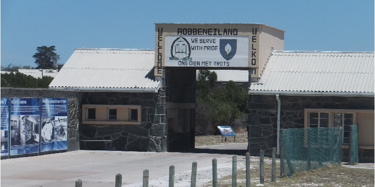 Robbeneiland-ingang-Kaapstad-Nelson-Mandela-gevangenis-zuid-Afrika