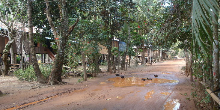 Voen-Sai-Ratanakiri-Cambodja-Streetlife-Puddles-Local-Wooden-Reed-Houses