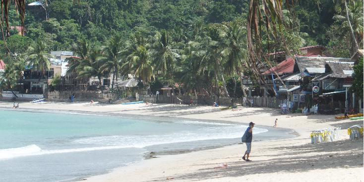 El-Nido-Palawan-strand-surfplank-palmboom-zee-zwemmen-Filipijnen