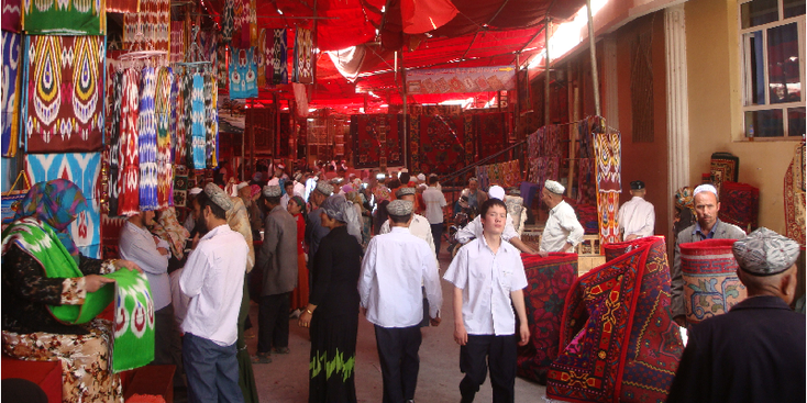 Hotan-China-zijderoute-stad-tapijt-overdekt-Ugur-Uigur-Markt