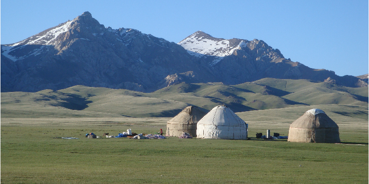 Song-Kol-Lake-Kilenche-bergen-sneeuw-yurt-ger-Kirgizië