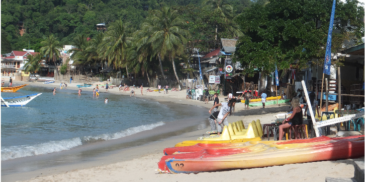 El-Nido-Palawan-strand-surfplank-palmboom-zee-zwemmen-Filipijnen