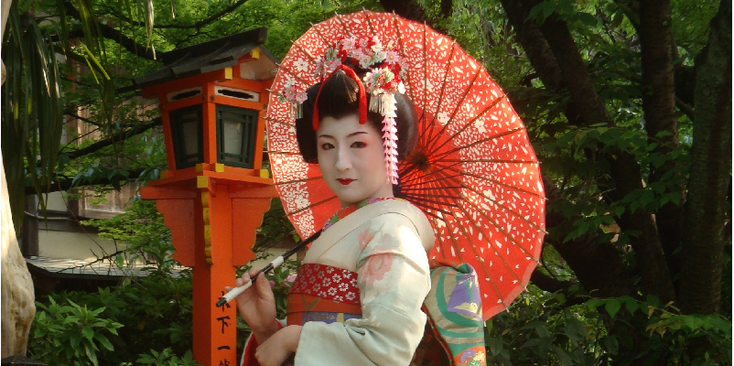 Geisha-paraplu-lantaarn-Kyoto-Japan