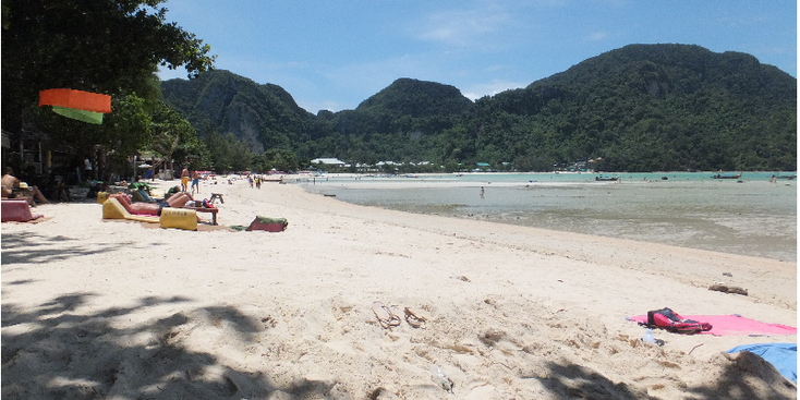 Railay-strand-karst-gebergte-rotsen-vlag-handdoek-azuurblauw-zee-Thailand