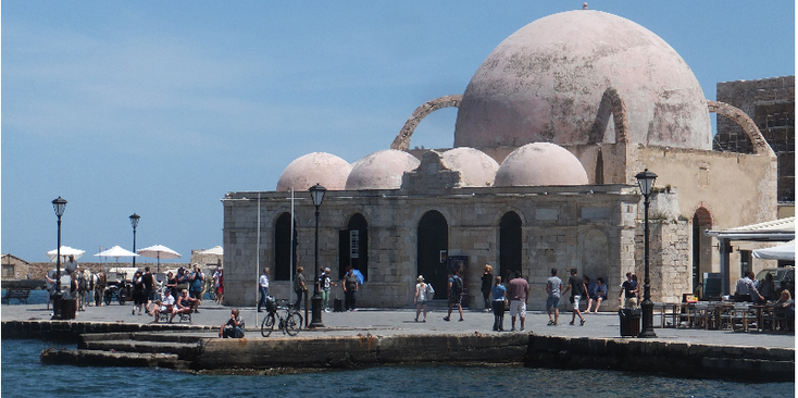 Chania-Griekenland-haven-moskee-huizen-baai-Kreta