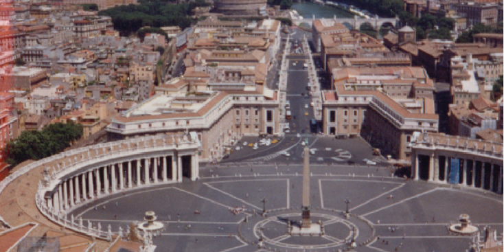 Vaticaan-Sint-Pietersplein-cirkel-pilaar-koepel-Rome-Italië
