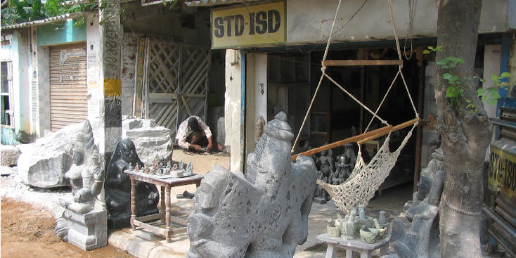 Mamallapuram-steenbewerking-winkel-India