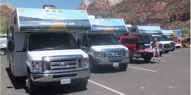 Zion-Nationaal-Park-camper-Cruise-America-parkeerterrein-Verenigde-Staten