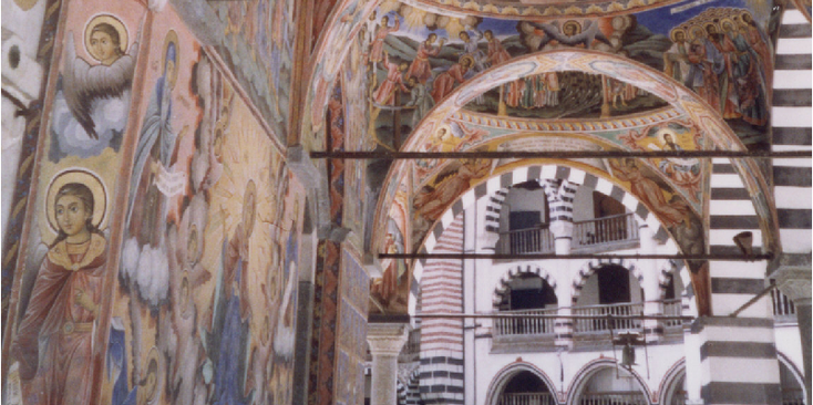 Rila-klooster-rood-wit-Bulgarije-fresco-Bijbels
